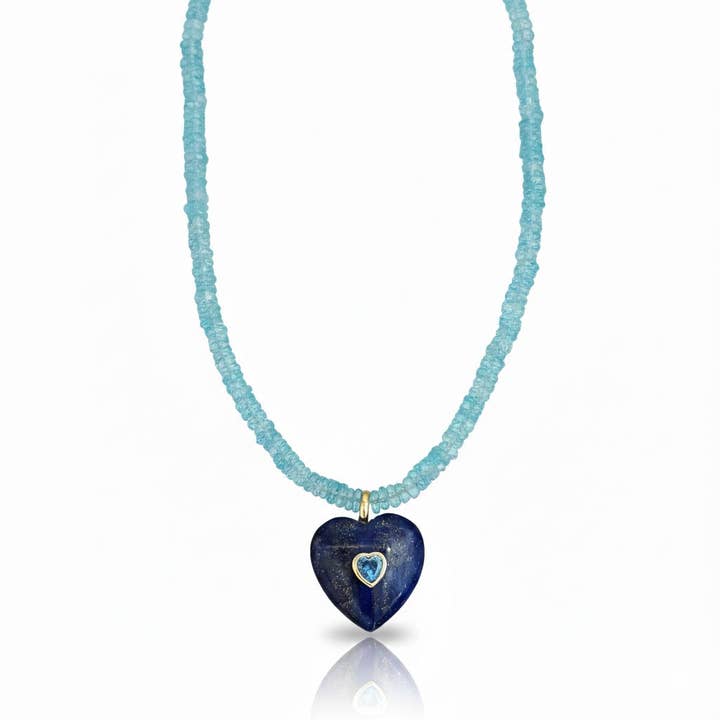 Clarity, Calm and Truth — Blue Topaz & Lapis Lazuli Heart Necklace for wholesale by Georgina Nicol