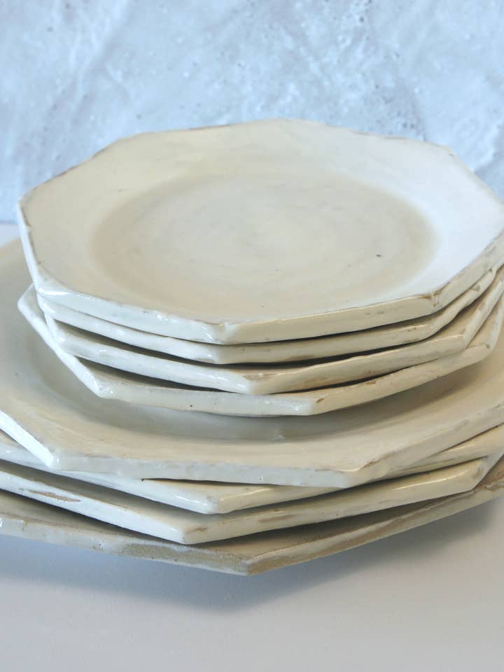 Hakeme Collection - White Geometric Japandi Dinner Plate for wholesale by Zenful Pottery