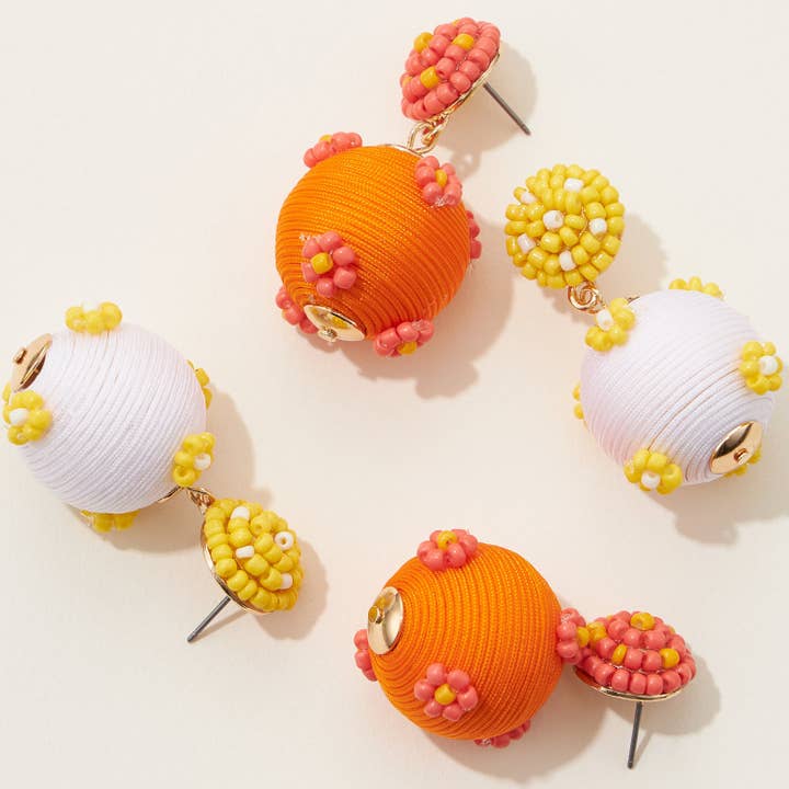 Ball Drop oorbellen met bloemzaadkralen voor wholesale door Frem