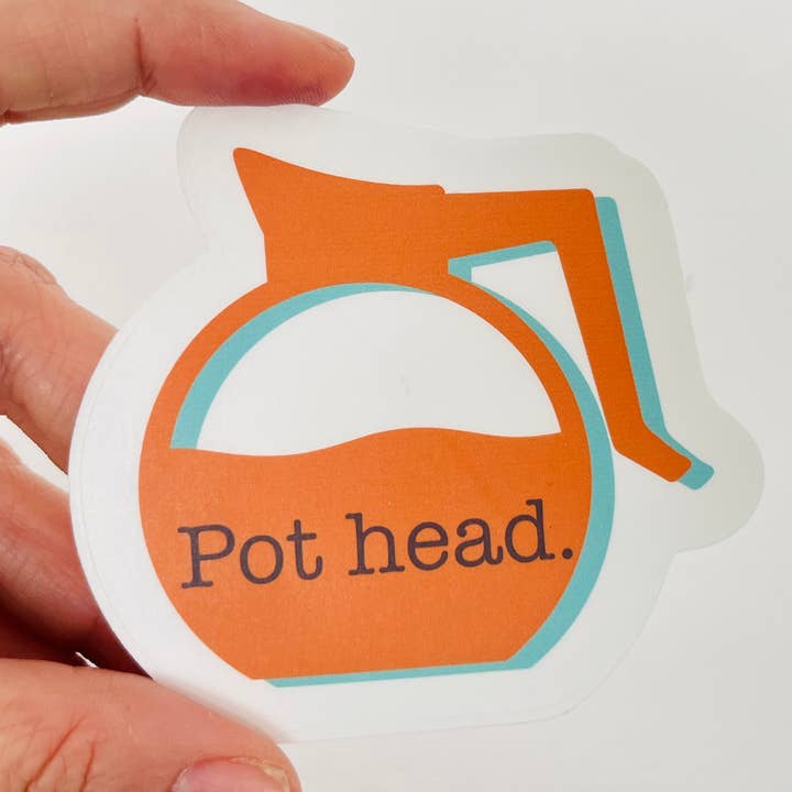 Coffee- Pot Head Vinyl Decal, Sticker. for wholesale by Positively Handwritten
