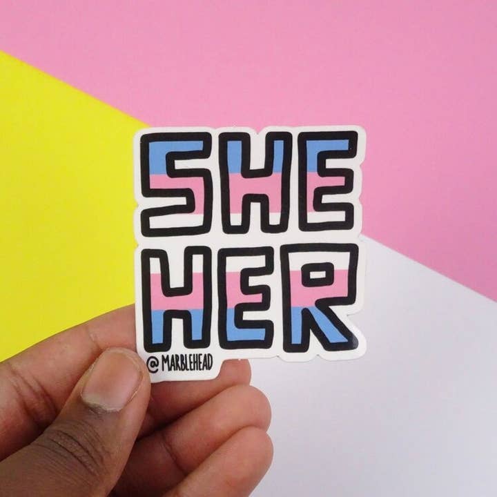 She/Her Trans Vinyl Sticker for wholesale by Marblehead
