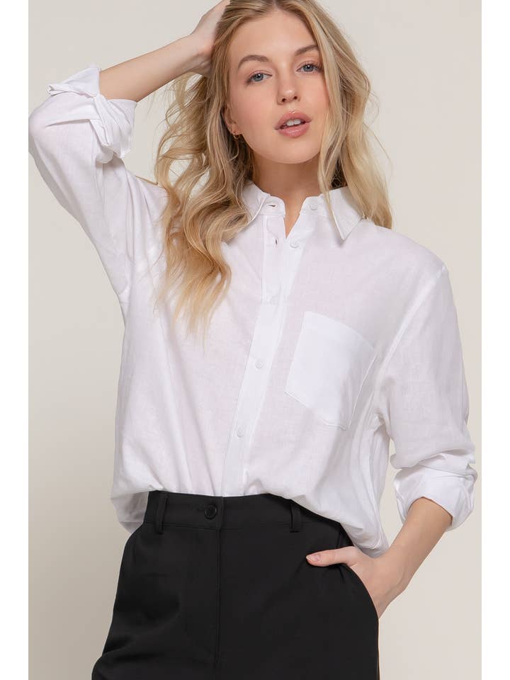 Active Basic | Active USA - Wholesale Button Down Shirt - Women's - Long Sleeve Linen Blend Shirt21