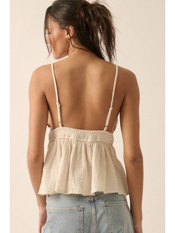 Promesa USA - Wholesale Camisole - Women's - Crinkle Cotton Floral Crochet Babydoll Cami Top17