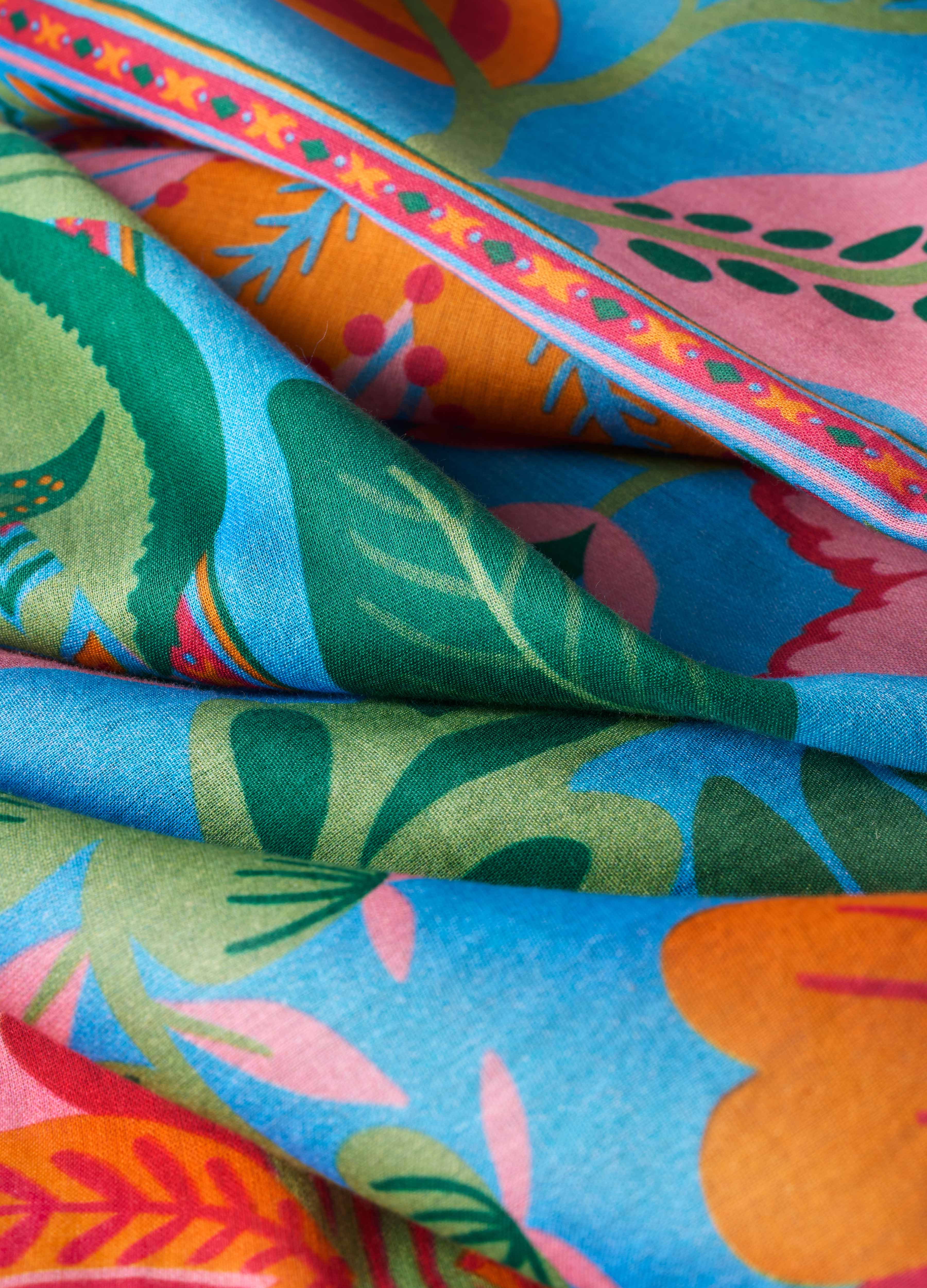 Blue Cotton Scarf - Folky Floral - Cornflower for wholesale on Faire3