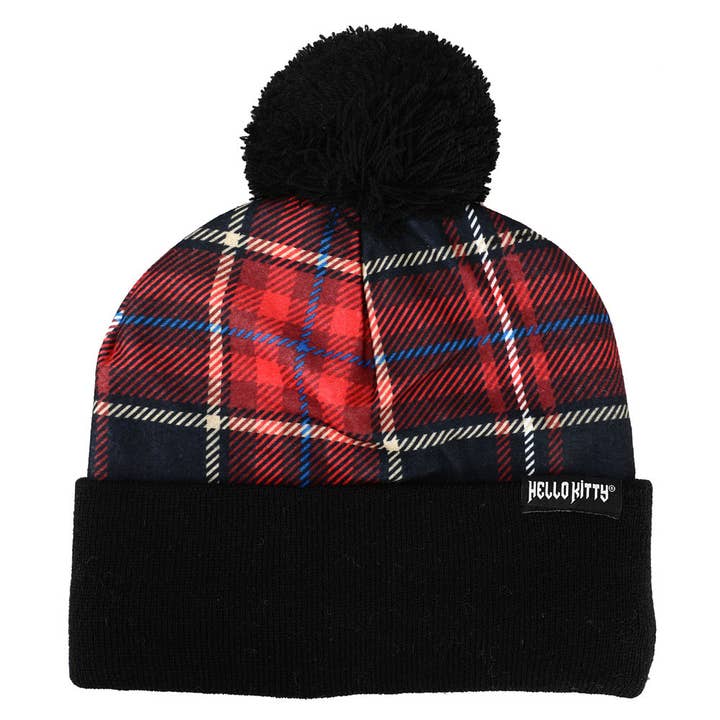 Bioworld Merchandising - Wholesale Beanie - Women's - Hello Kitty Plaid Punk Pom Beanie