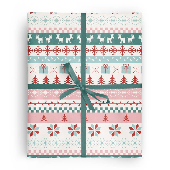 Vivie and Ash - Wholesale Wrapping Paper Roll - Christmas Fair Isle Wrapping Paper Roll1