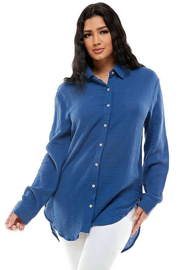 Veracci – wholesale Tröja med knappar – Dam – Dubbel gasväv Weekend Button-Down skjorta2