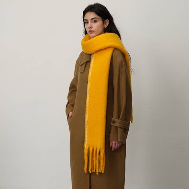 Thick Brushed Blanket Stitch Scarf in Mustard for wholesale by Last True Angel