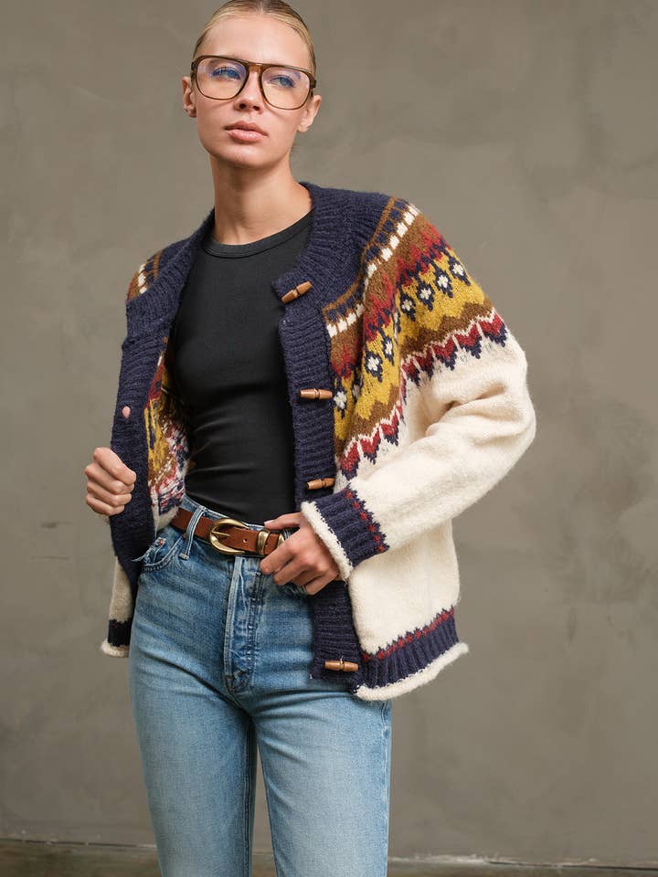 Cardigan en maille à motif nordique avec boutons - RSW1093 pour la vente par RAISONNEL