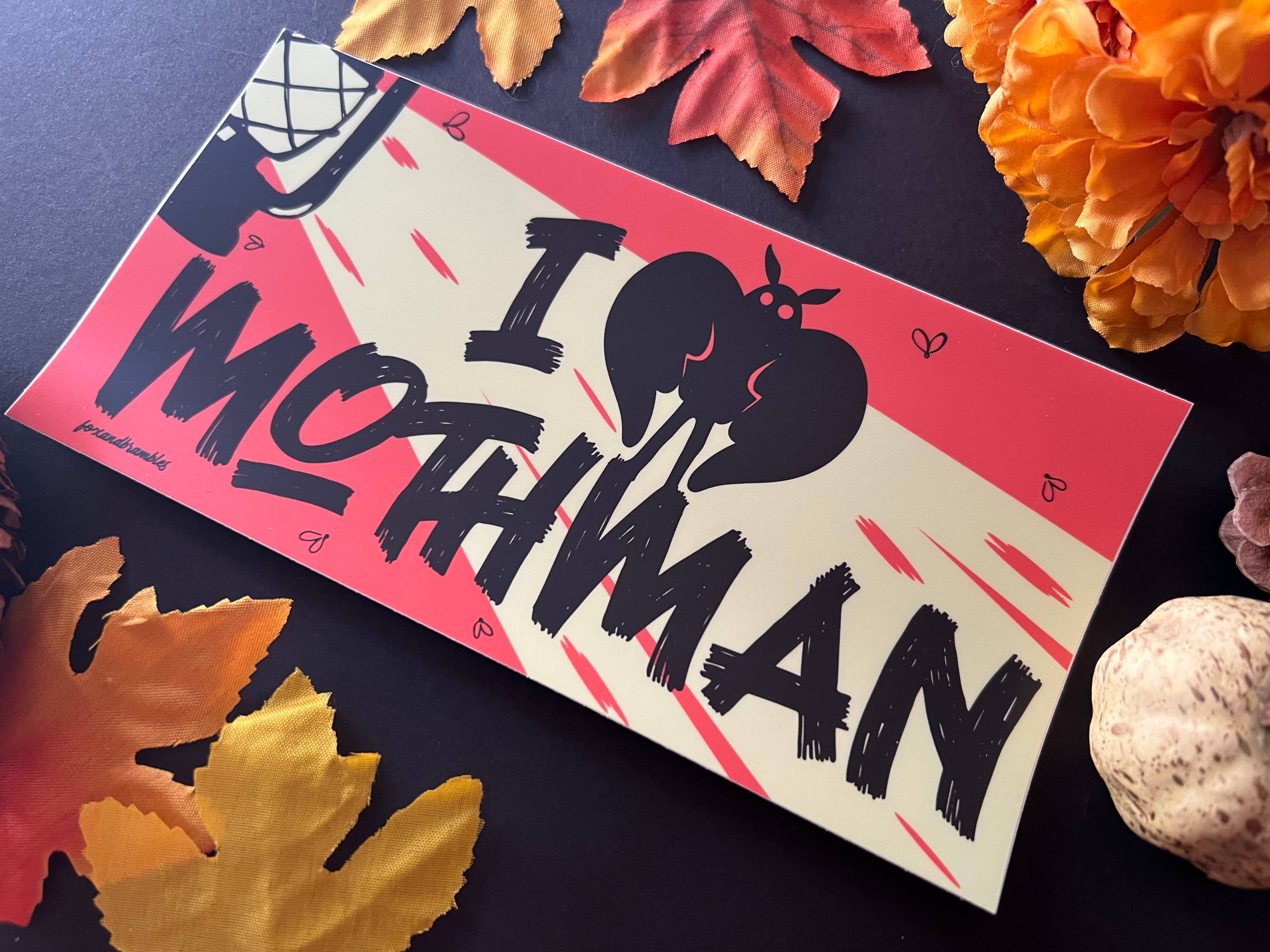 Fox and Brambles - Wholesale Sticker - I Love Mothman. Cryptid Bumper Sticker.4