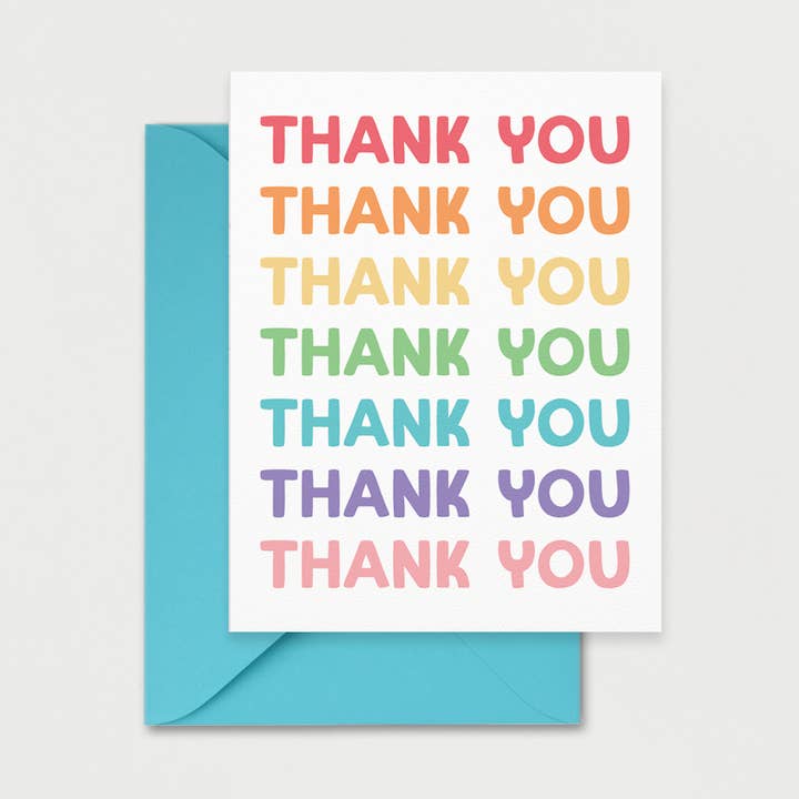 Carte de vœux de remerciement arc-en-ciel pour la vente par Pink Flamingo Party Co.