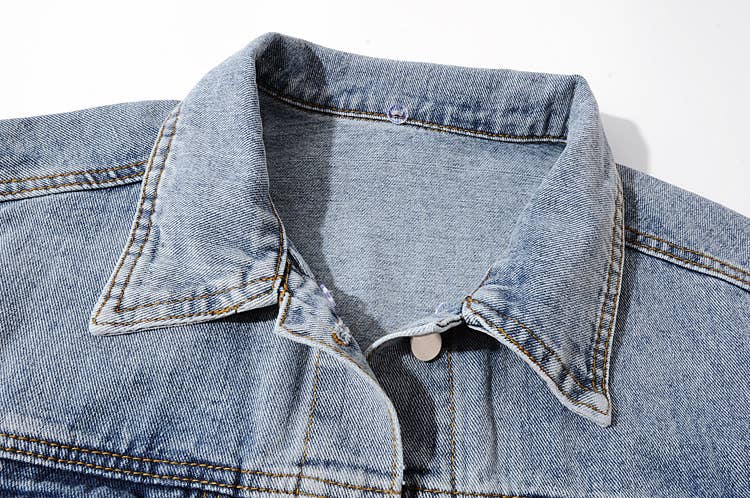 Blå JK123Y Denimjacka med avtagbart foder och krage i päls för wholesale på Faire9