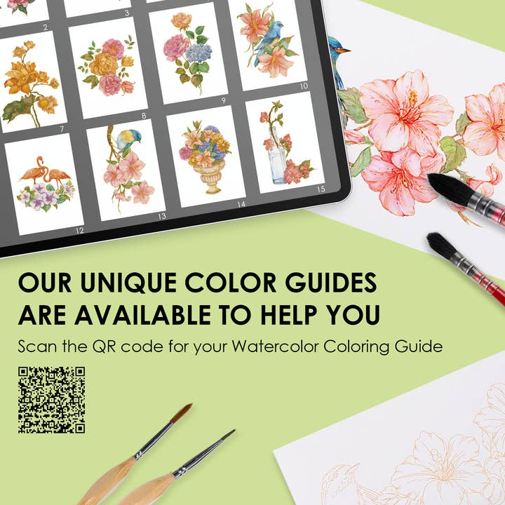 Grabie - Wholesale Coloring Book - Adult - Grabie 15 Sheets 140LB Floral-Themed Watercolor Coloring Book