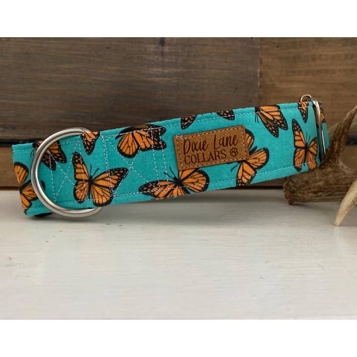 Dixie Lane Collars - Wholesale Pet Collar - Dog - Teal and Orange Butterlies Dog Collar, Dixie Lane Collars2