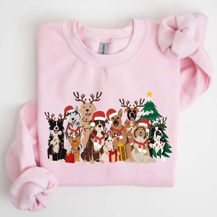 Refinery Number One LLC - Wholesale Graphic Sweatshirt - Unisex - Christmas Dogs, Antlers, Reindeer Santa Dog Lover Sweatshirt3
