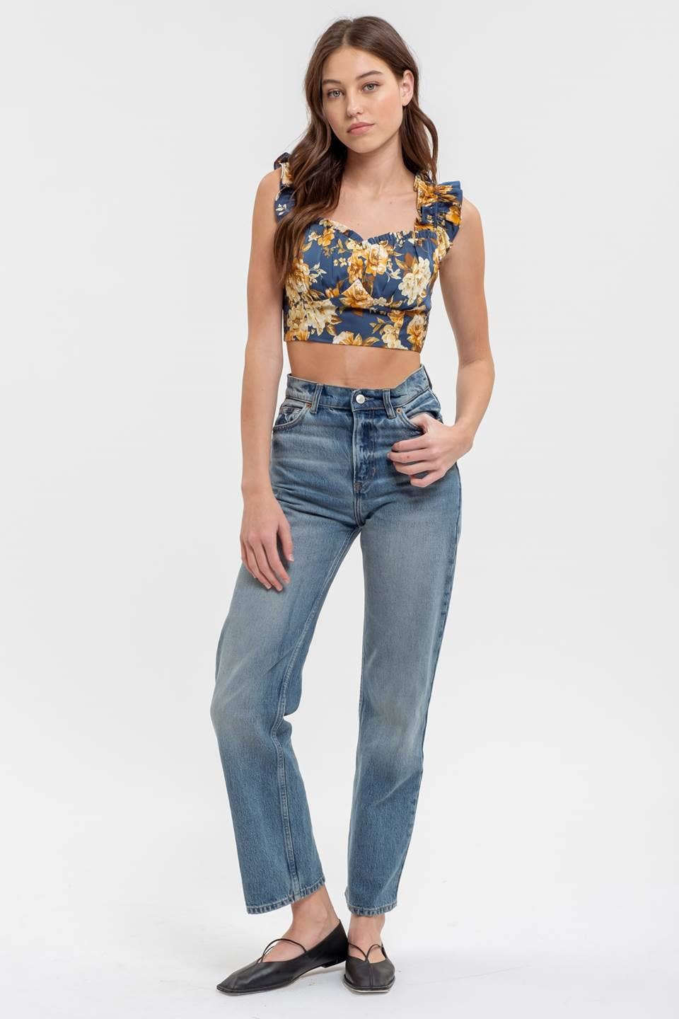 Blu Pepper - Vente Chemisier – femme - Haut court à bretelles à volants floraux9