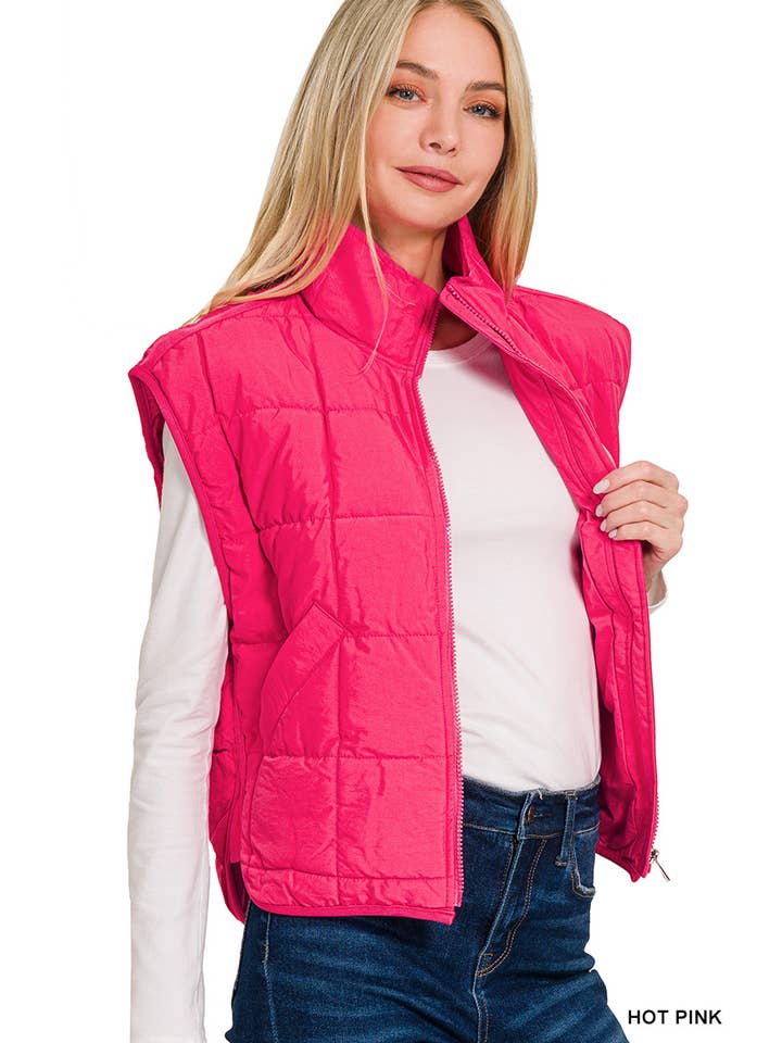 DUSTY BLUE High Neck Puffer Vest for wholesale on Faire