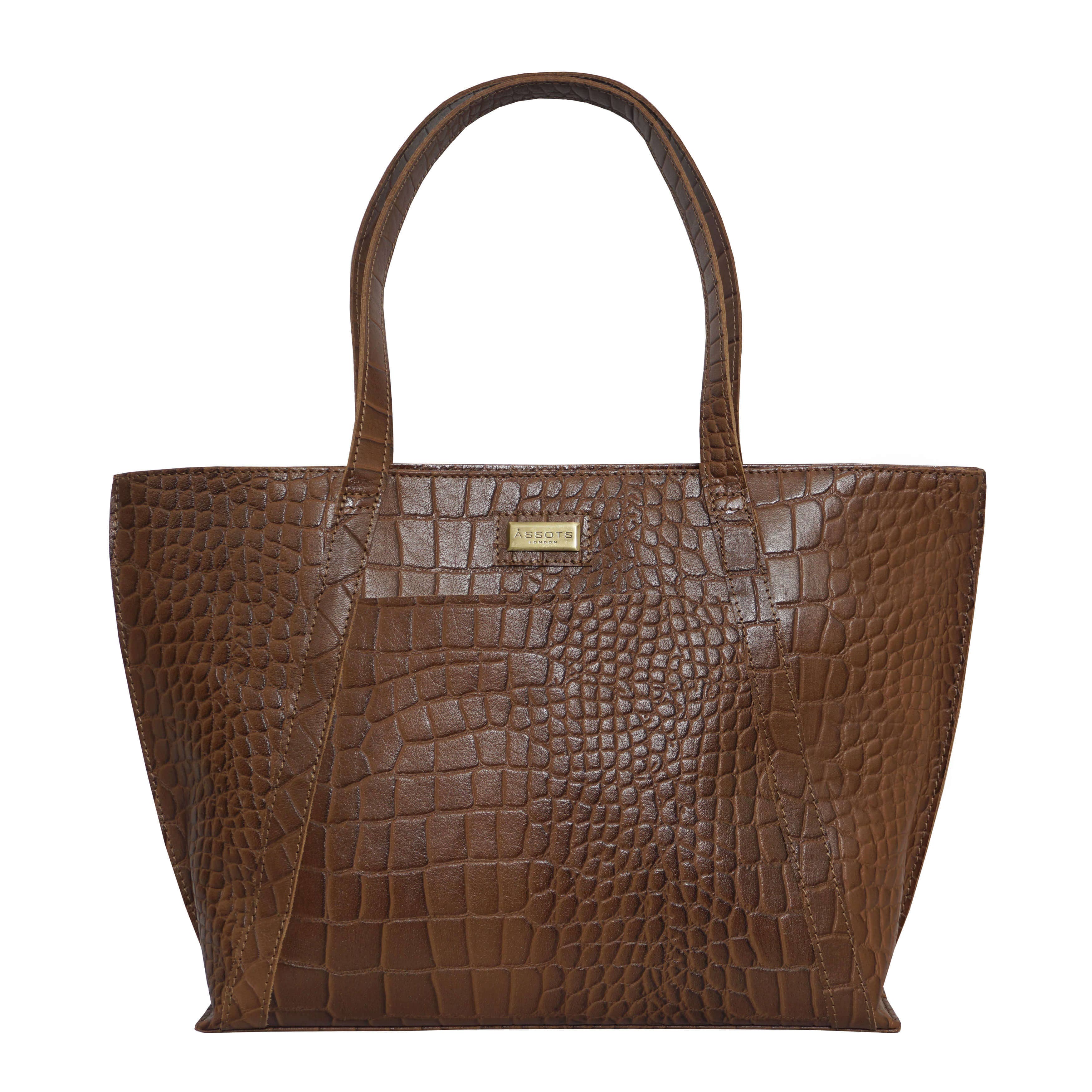 Assots London - Wholesale Tote Bag - Women's - 'AGNES' Tan Vintage Croc Real Leather Designer Tote Bag2
