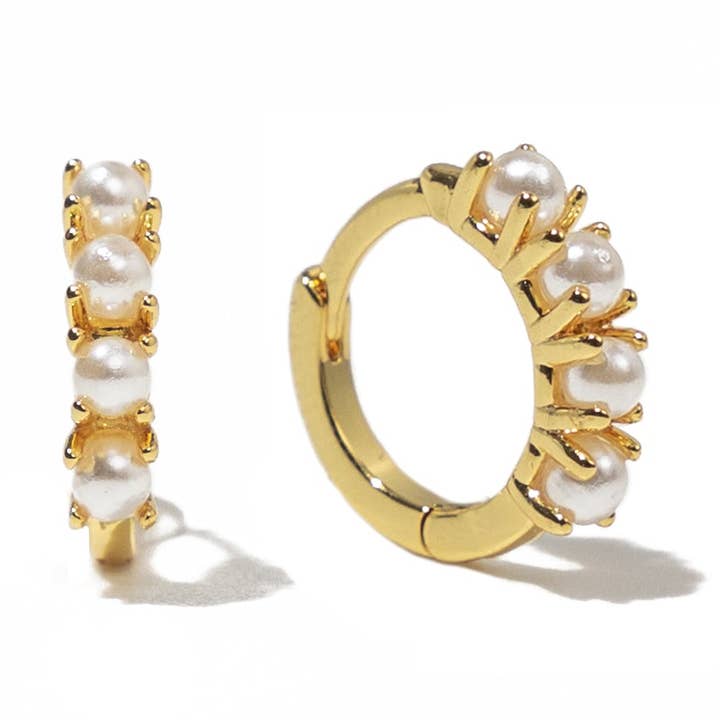 18K Gold Pearl Huggies for wholesale by Brenda Grands Jewelry