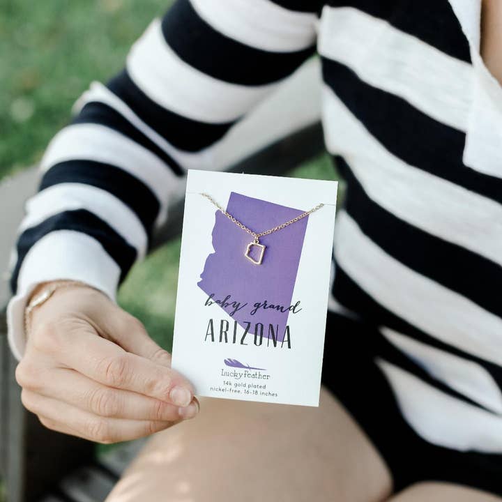 Lucky Feather - Wholesale Pendant/Charm Necklace - State Necklace - Gold - ARIZONA2