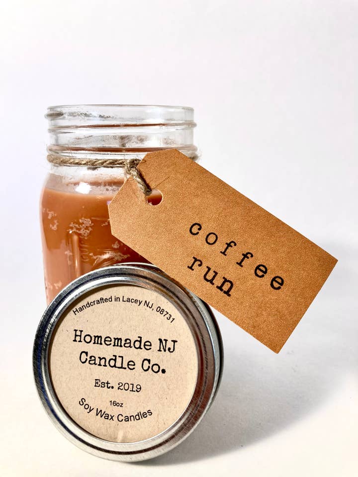 Coffee Run - 16 oz. Mason Jar Candle for wholesale by Homemade NJ Candles