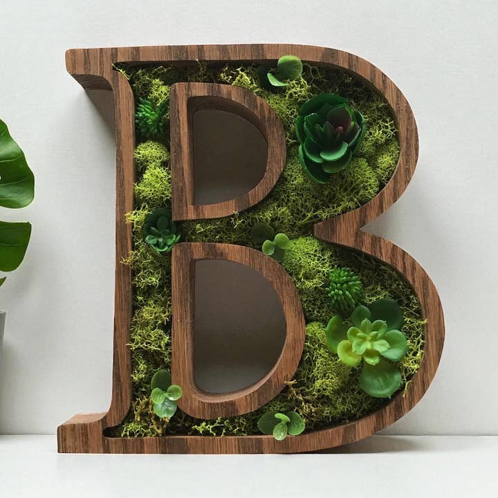 Handcrafted Botanical Wood Letters with Preserved Moss - B for wholesale by A Rustic Root