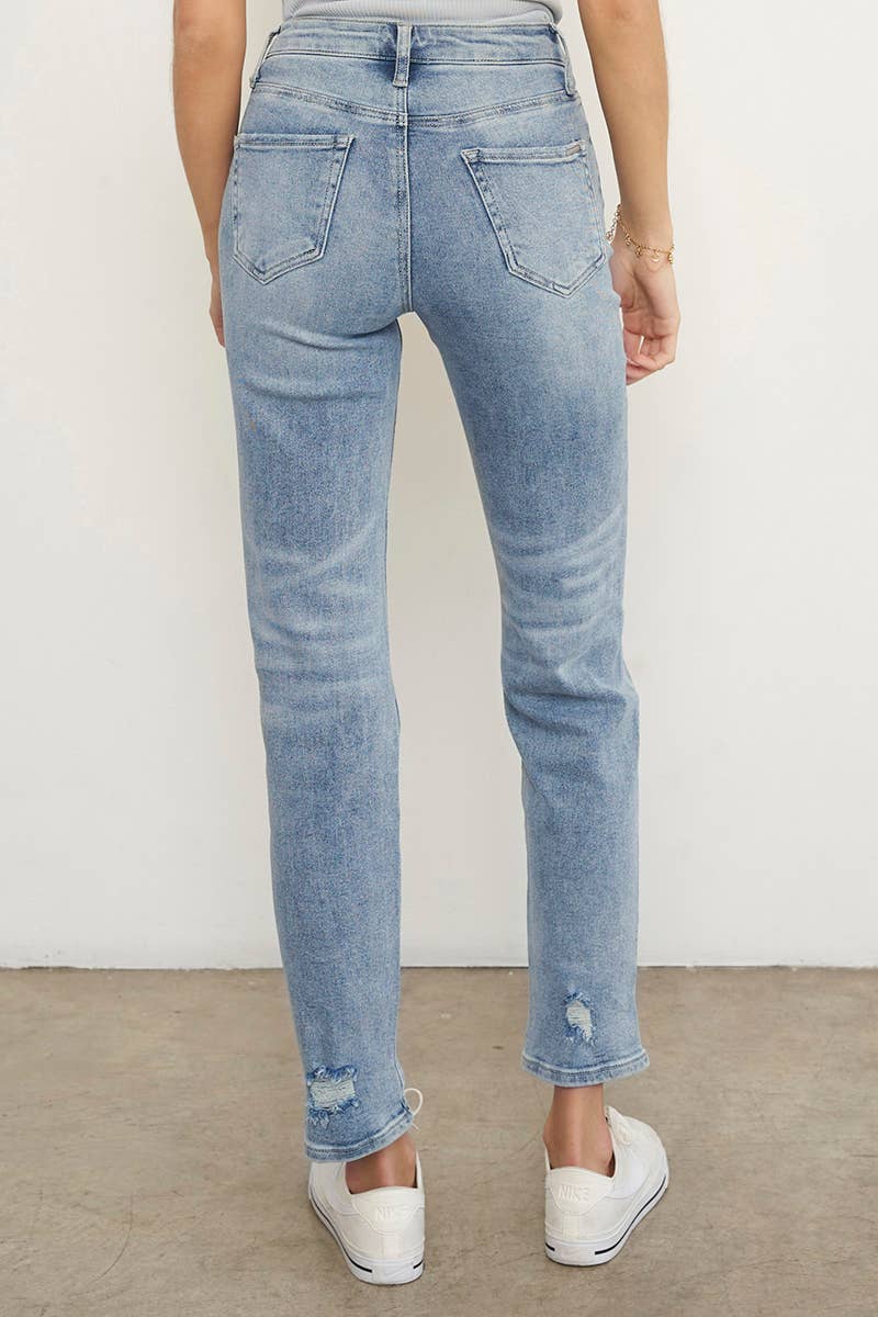 Insane Gene USA - Venta al por mayor Vaqueros - Mujer - Vaqueros Tobilleros Girlfriend de Tiro Medio Rasgados - Lavado Claro9