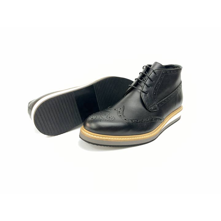 Carlo Black Men's Genuine Leather Wingtip Lace-Up Chukka Boots for wholesale by Scarpetto