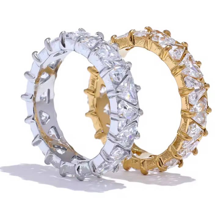 Trillion Cut Crystal Eternity Ring for wholesale by Animira Jewels