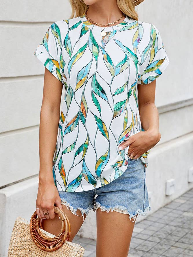 Floral Print Loose Short Sleeves 2025 Summer T-Shirt for wholesale by Comely Fashion
