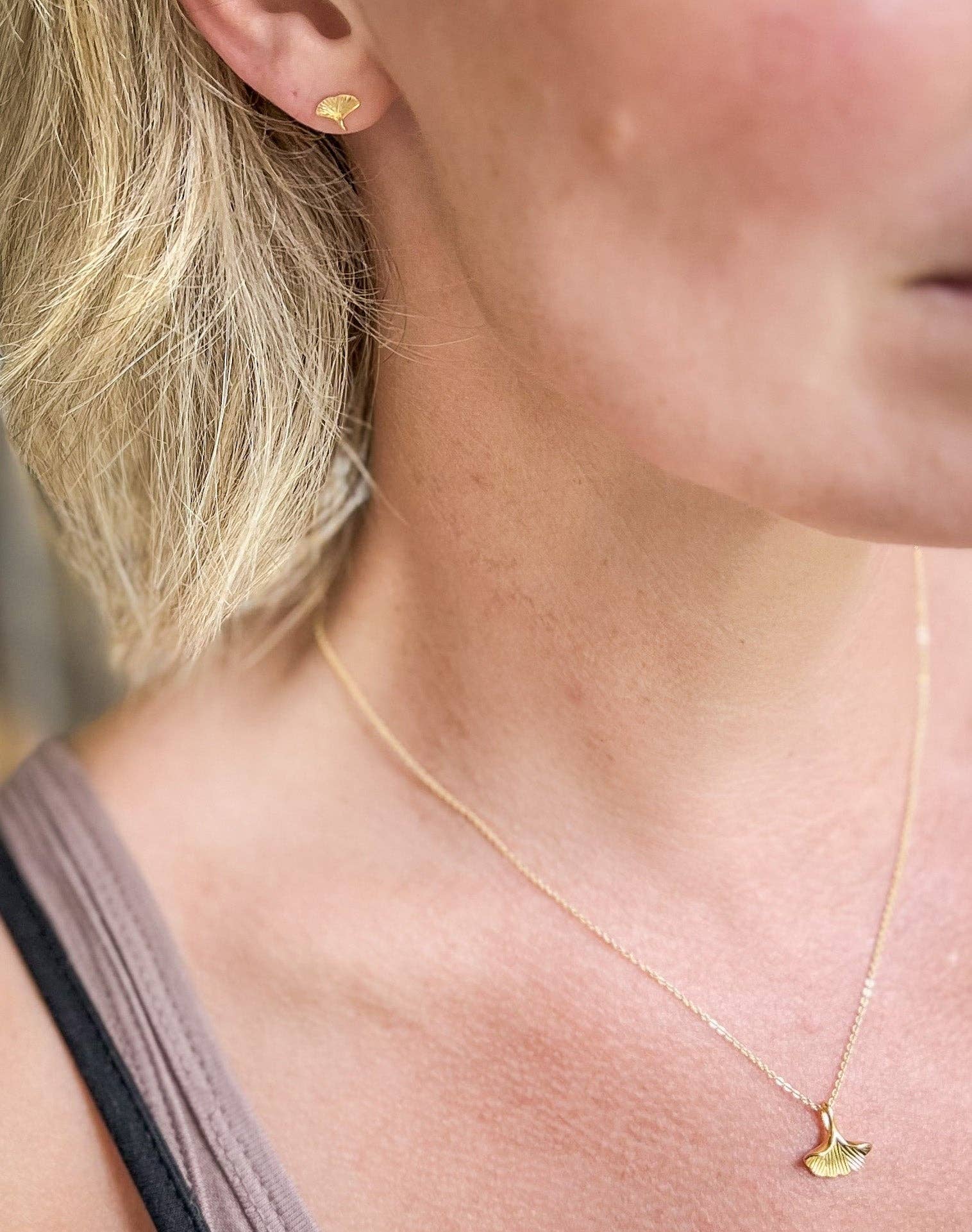 Natalie Clare Collections - Wholesale Stud/Post Earrings - Gold Ginkgo Stud Earrings3