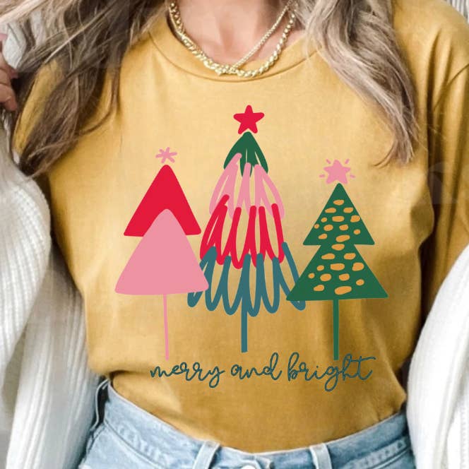 MERRY & BRIGHT TREES | Christmas Graphic Tee for wholesale by The Ruffled Rhino