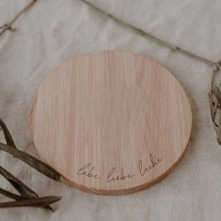 Eulenschnitt - Wholesale Coasters - Oak coasters Live Liebe Lauche (VE = 8 pieces)