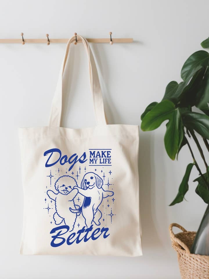 Dogs Make My Life Better Small Canvas Tote Bag for wholesale by EnchantingSunshine