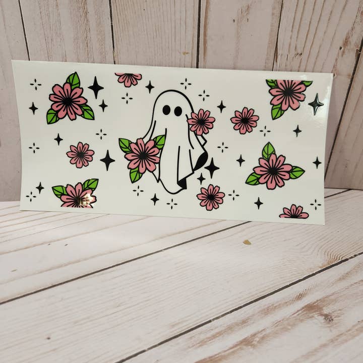 XPS DESIGN - Wholesale Sublimatie-transfer - UV-DTF-wikkels voor 16 oz Libbey Cups-Ghost Flower & Stars