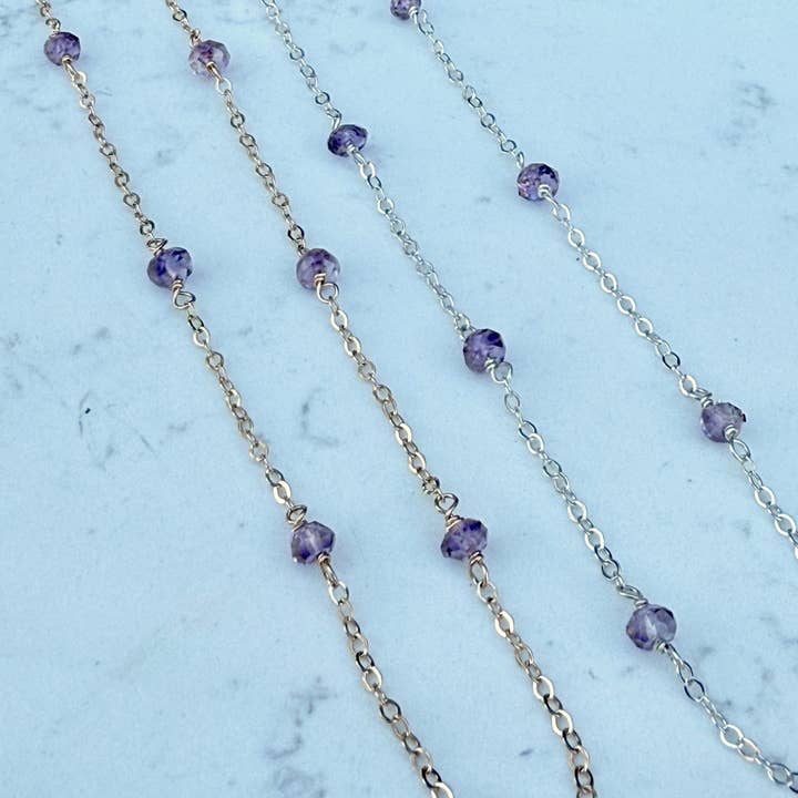 Amethyst Diamond Station Necklace for wholesale by Plumage Jewelry