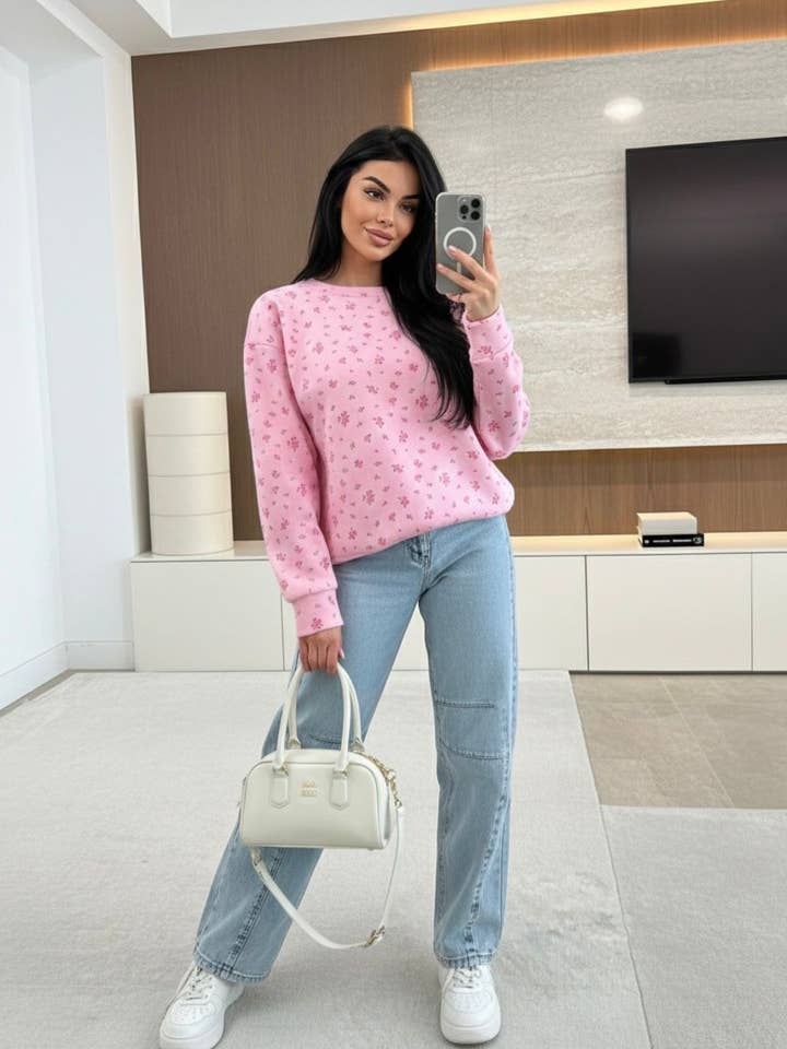 Sweatshirt med blomstret mønster – Blødhed & Stil 8125 for engroshandel hos ESTEE BROWN