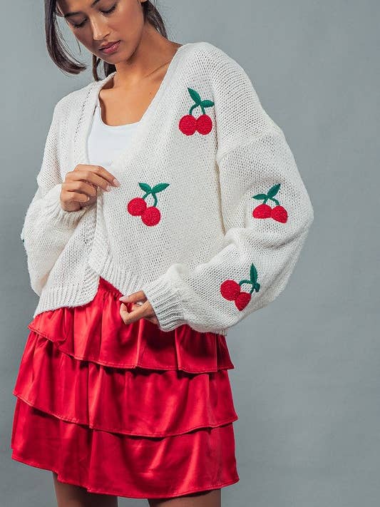 Fashion Week - Wholesale Cardigan - Women's - Cherry Crochet Cardigan
