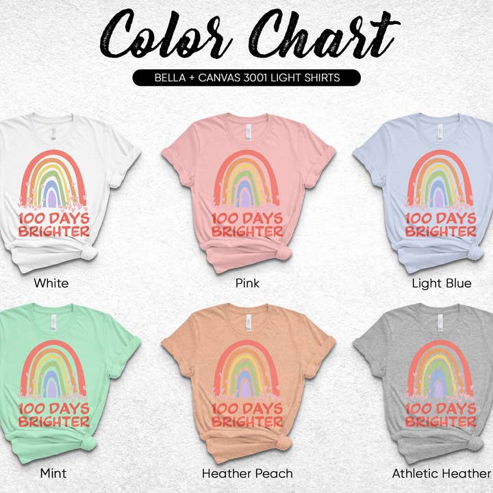 T-shirt arc-en-ciel 100 Days Brighter, t-shirt coloré pour professeur, chemise à citation positive, haut de fête scolaire pour la vente par FreakyTeeFactory