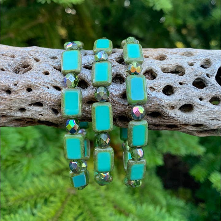 Marlene VanBeek Jewelry - Venta al por mayor Pulsera de cuentas - Pulsera Elástica Rectangular - apilable rosa aqua turquesa2