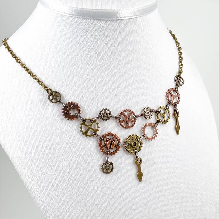 Petite Gears Bib Necklace | Mechanical Steampunk Bib Collar for wholesale by Accessory Alchemy