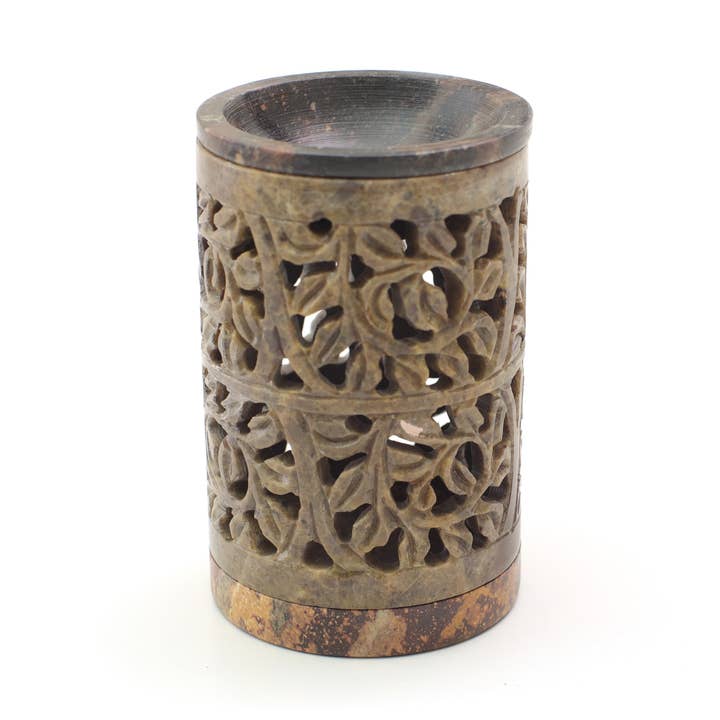 Olie Diffuser i naturlig sæbesten med udskårne ornamentale blade for engroshandel hos Prabhuji's Gifts