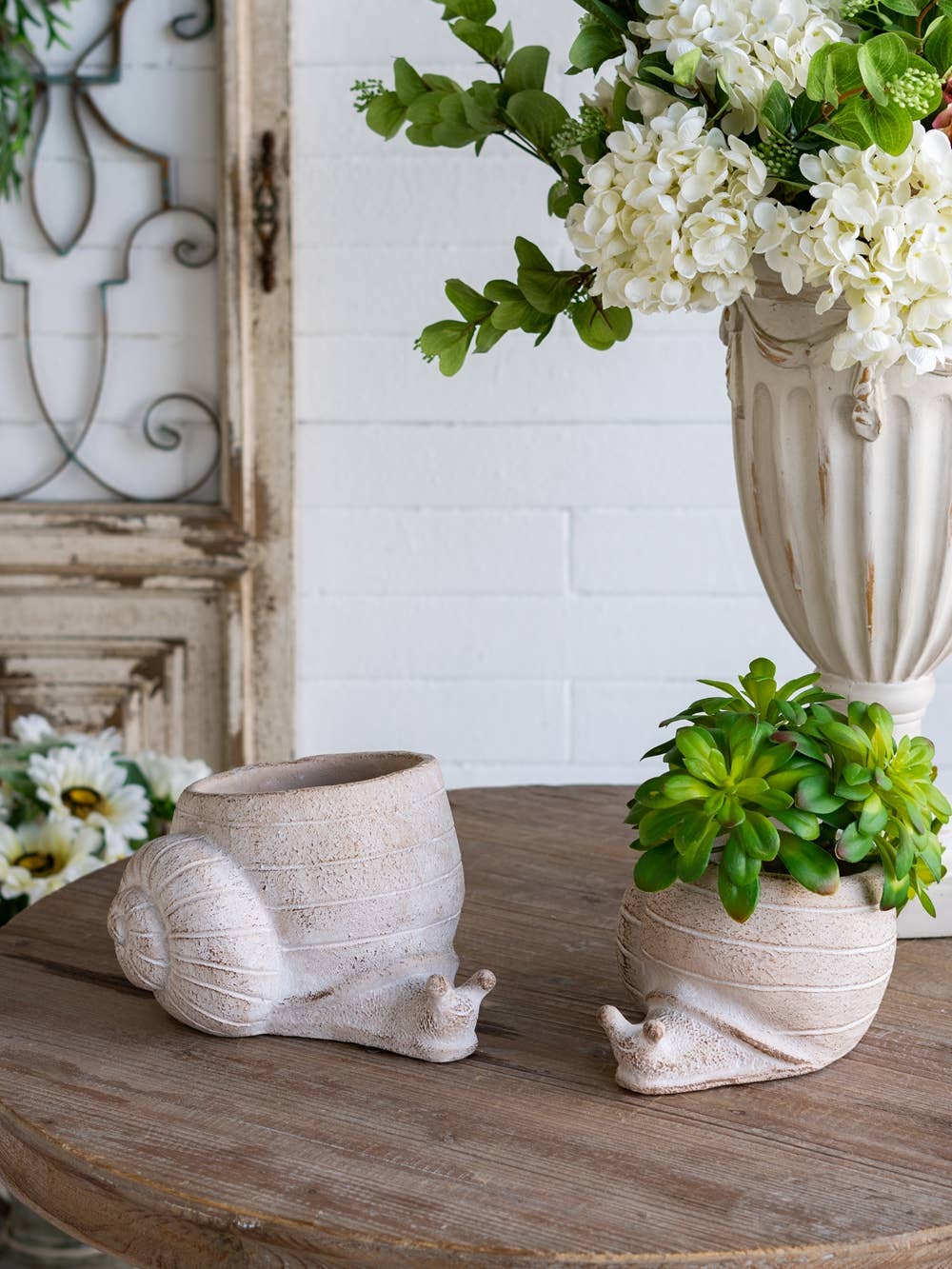 Beige Multi Decorative Sand & Cement Snail Planter with Texture for wholesale on Faire10