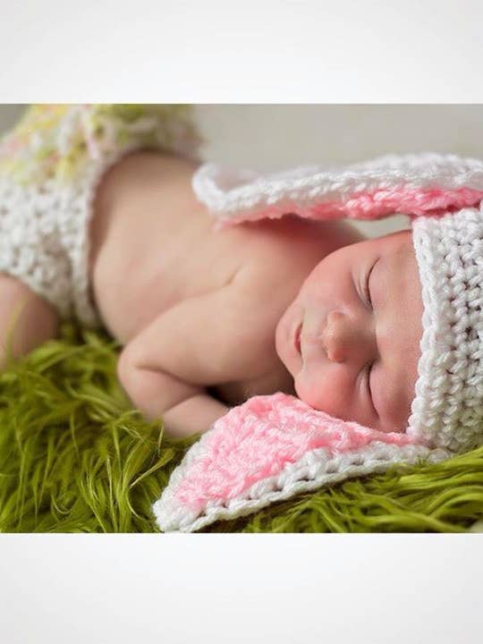 Rabbit Crochet Hat and Diaper Cover Set for wholesale by Mad Hatter Farm