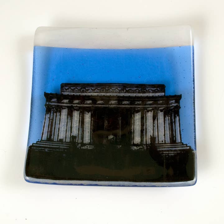 Kiku Handmade | Contemporary Fused Glass Home Goods - Wholesale Decorative Plate/Dish/Bowl - Washington DC Lincoln Memorial Fused Glass 4.5" Catch-all Dish