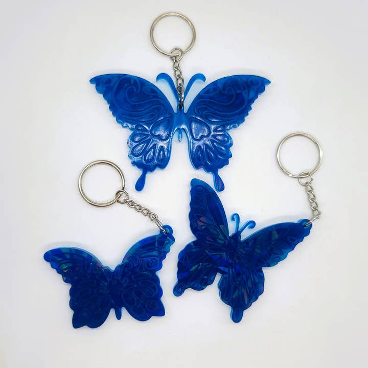Holographic Eco-Friendly Epoxy Resin Butterfly Key Chain for wholesale by Slightly Askew Art