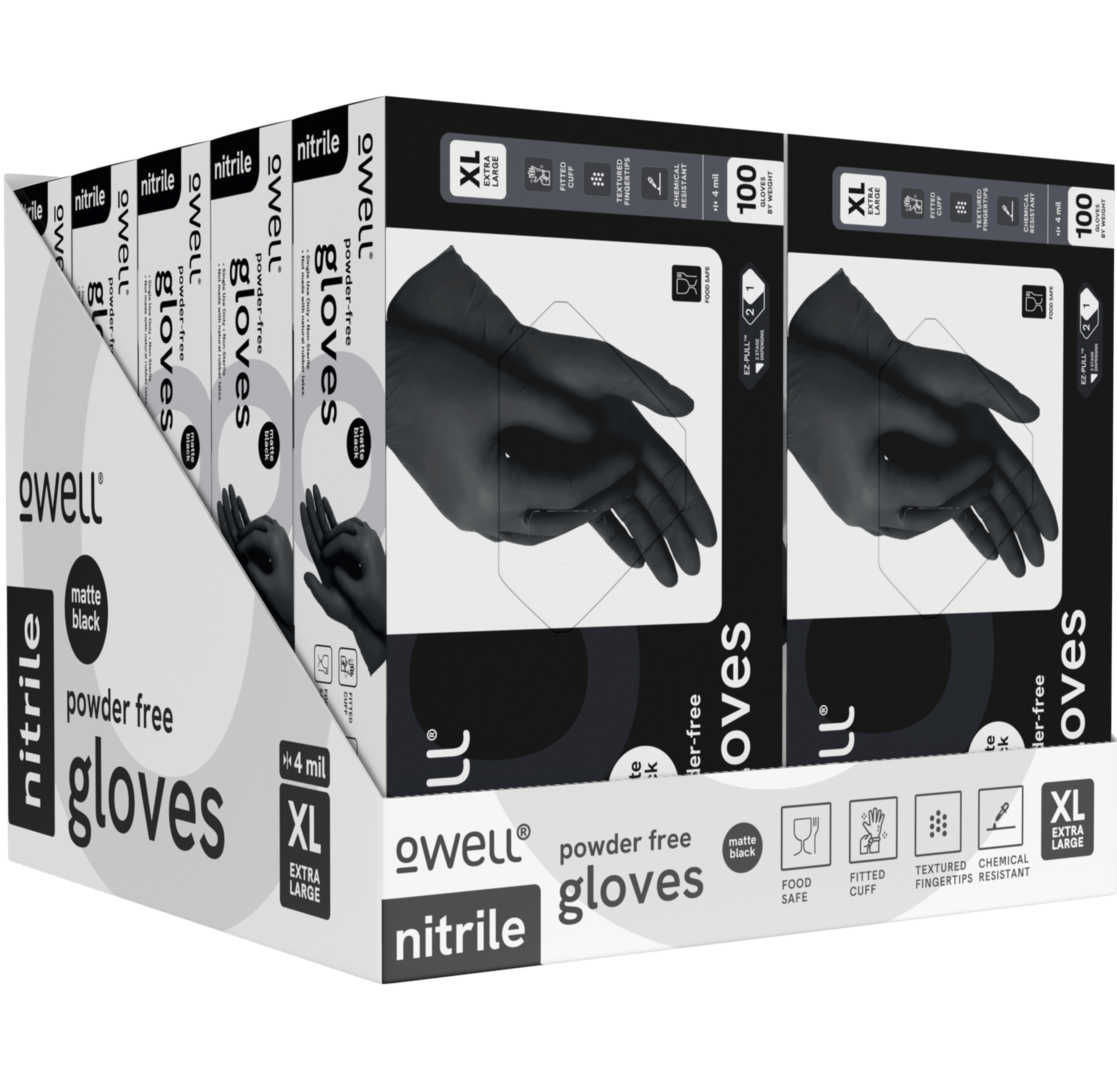 OWELL LLC - Wholesale Cleaning Gloves - OWELL Pro Grade 4mil Black Nitrile Gloves (10 - 100 Count)10