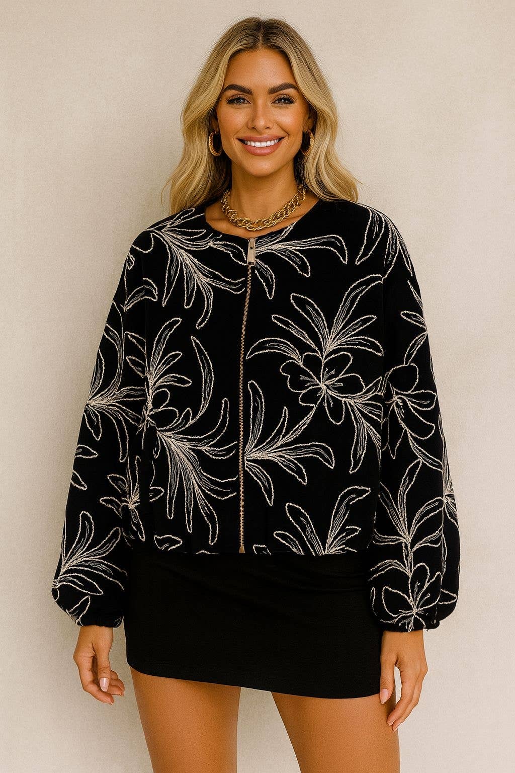 Frime - Wholesale Jacket - Women's - Embroidered jacket with puff sleeves - 56577