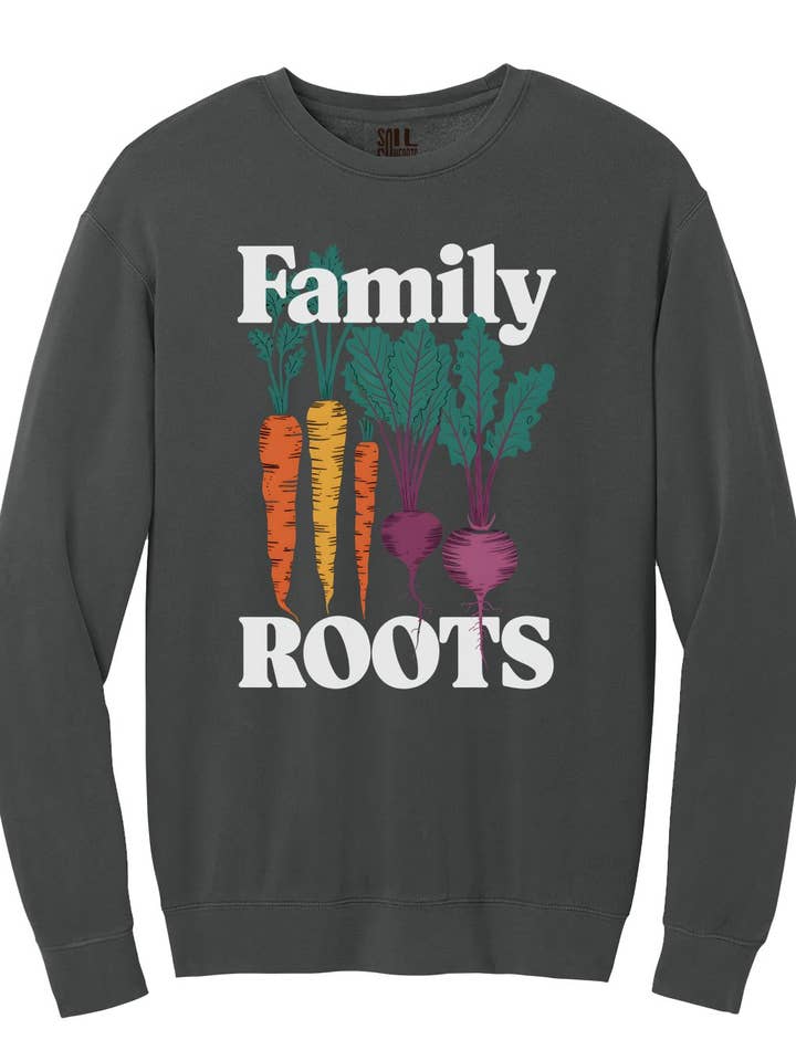 Felpa Carote e Barbabietole Design Radici di Famiglia per la vendita all'ingrosso da parte di Soil Comforts