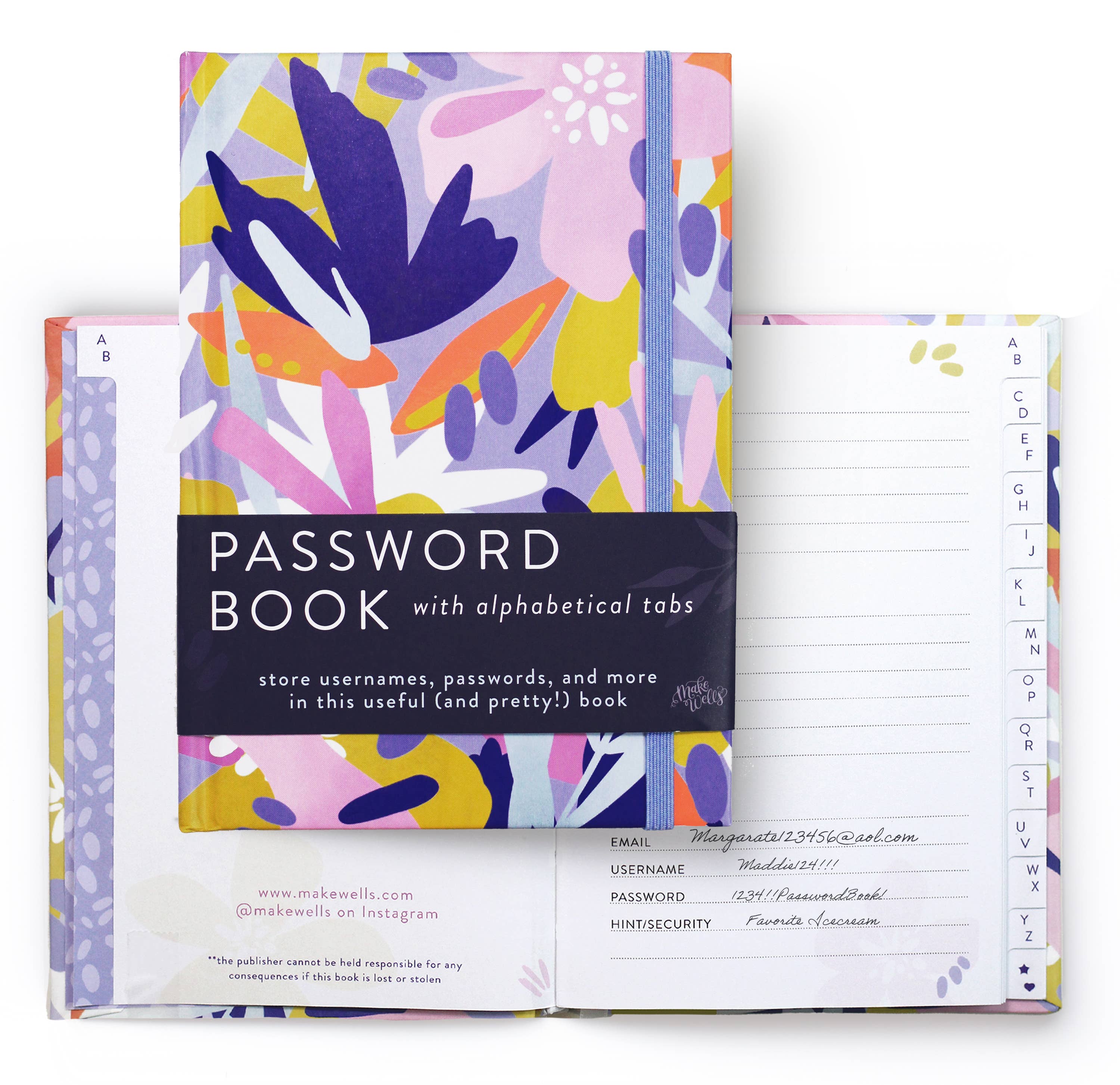 Makewells - Wholesale Journal/Diary - Password Book with Alphabetical Tabs - Pastel Florals0